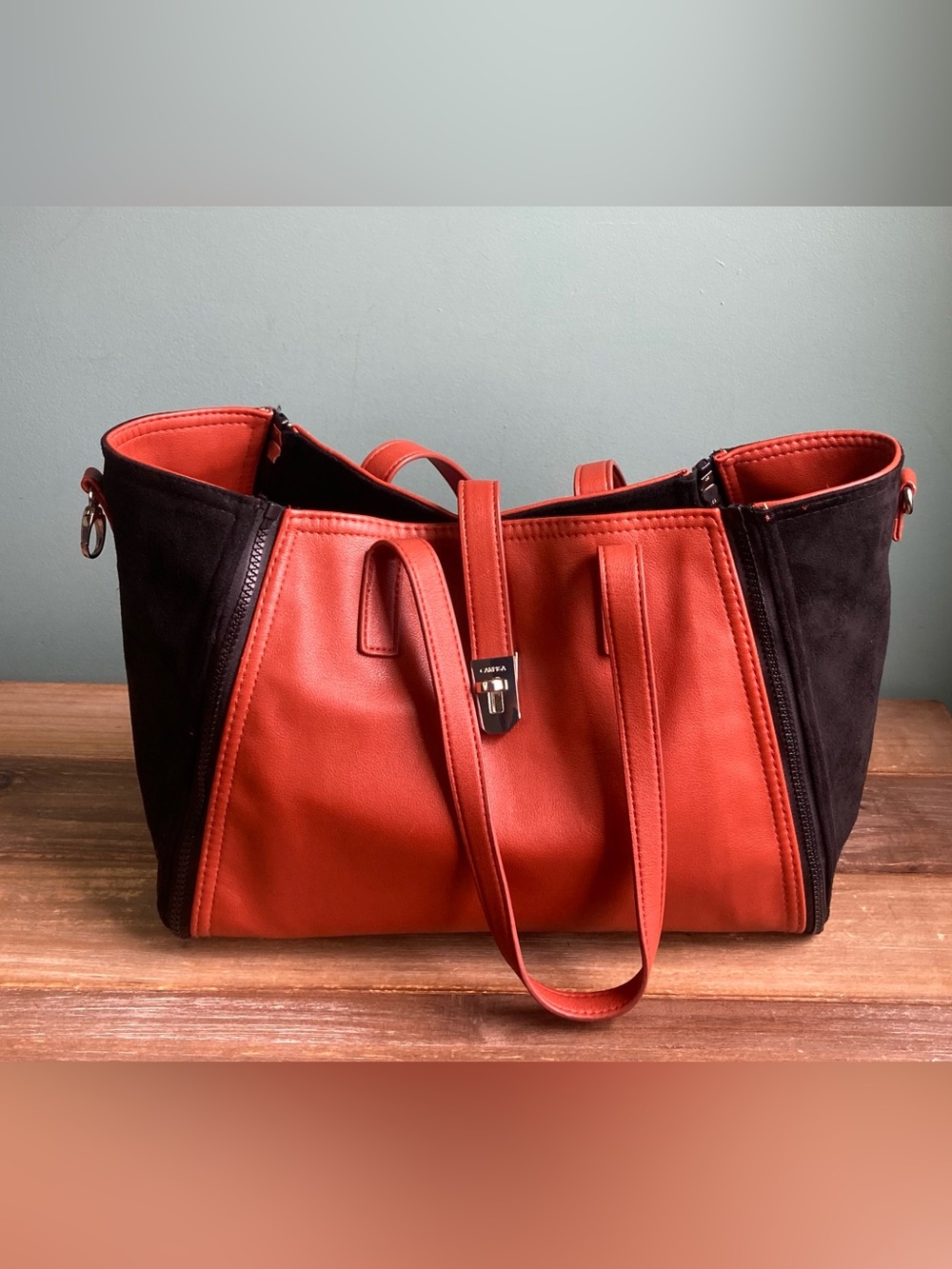 Carpisa Color Block Vegan Leather and Suede Bag